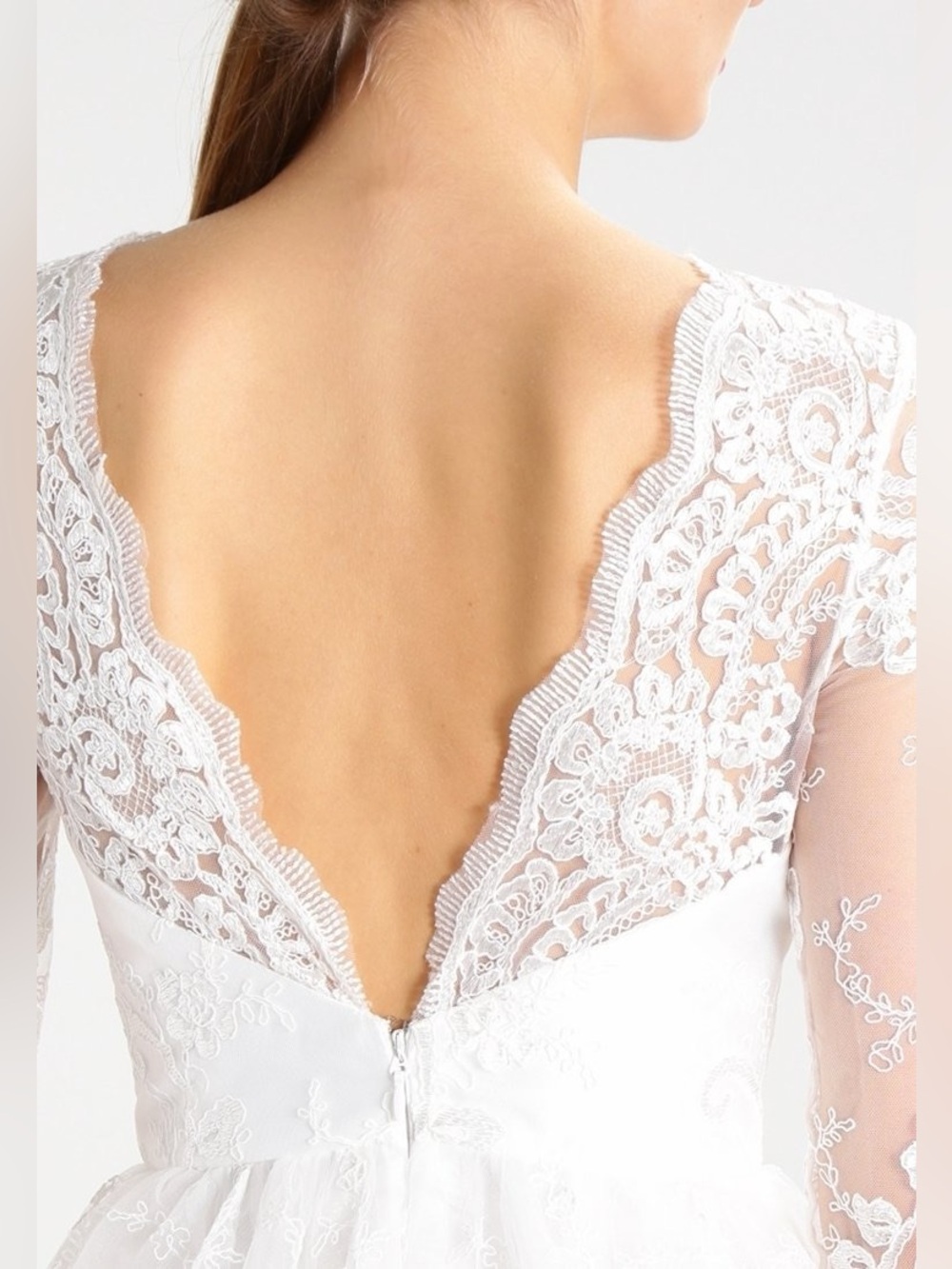 Bridal Sweetheart Neckline Woven Floral Embroidery Tea-Length Wedding Midi Dress - Picture 6 of 16
